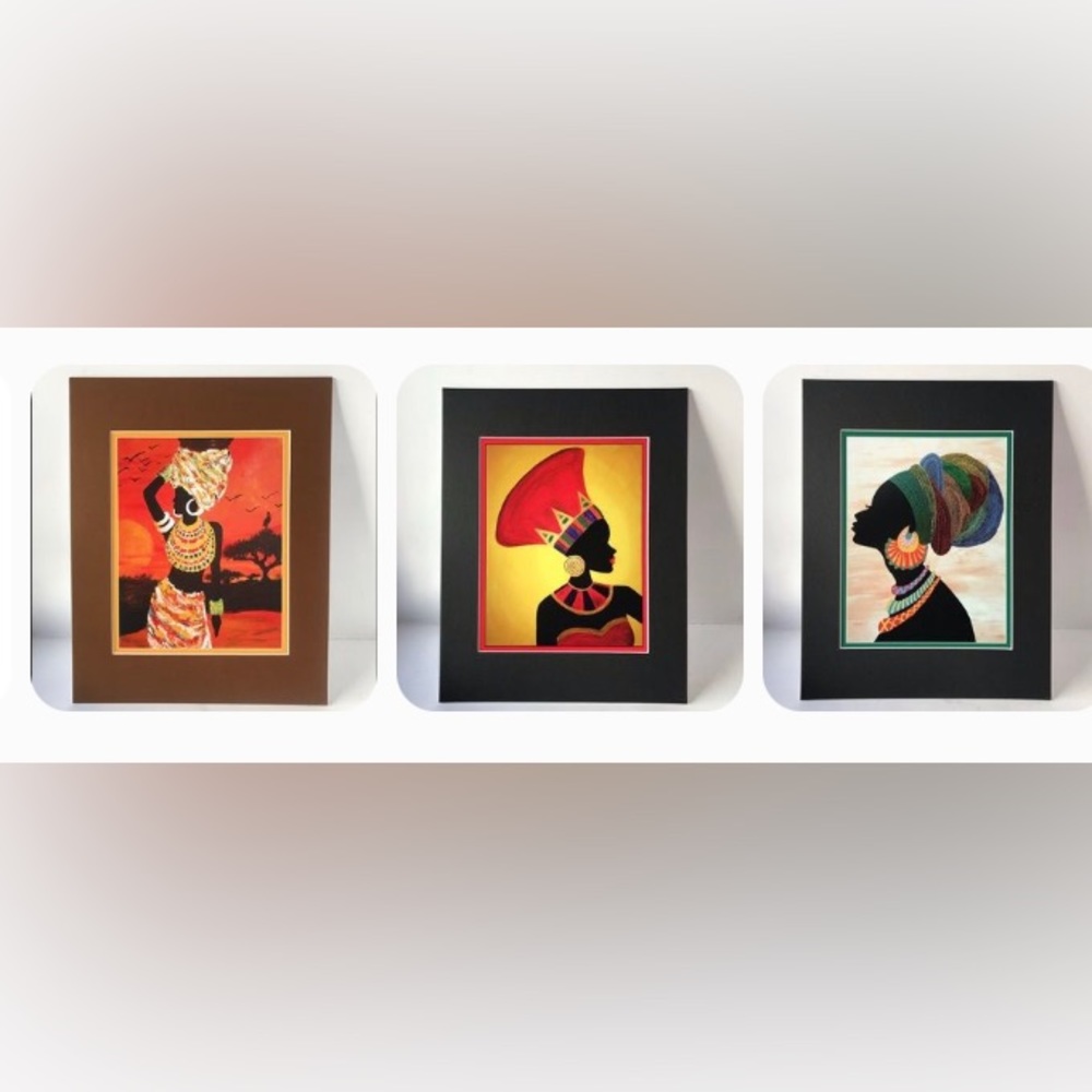 Aftican beauty wall art/ 3 Matted prints size 11x14 inches